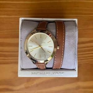 Michael Kors Gold and Leather Wrap Watch